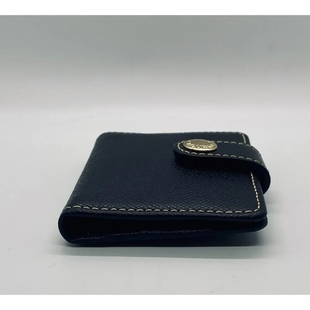 Dooney & Bourke Compact Wallet Card Case Black Texture Leather Logo Snap